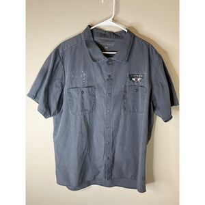 Yamaha Motorbikes Logo Graphic Gray Button Up Shirt Men's Medium 2XL XXL